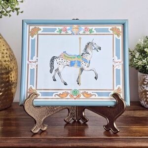 Vintage 80's Figi Graphics Carousel Horse Framed Print Nursery Decor